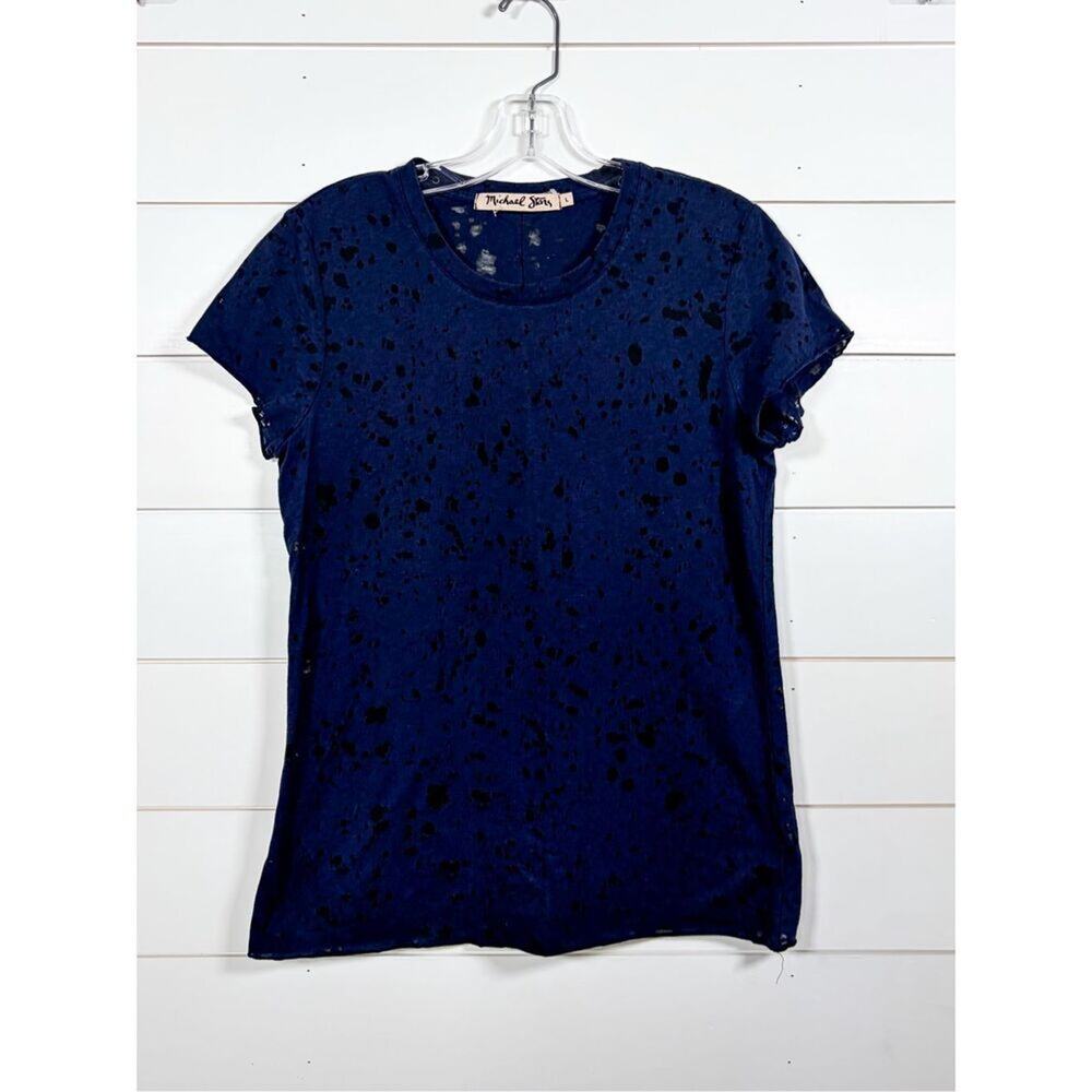 Michael Stars Womens Burnout Crew Neck Short Sleeve T-Shirt Navy Blue Size Large